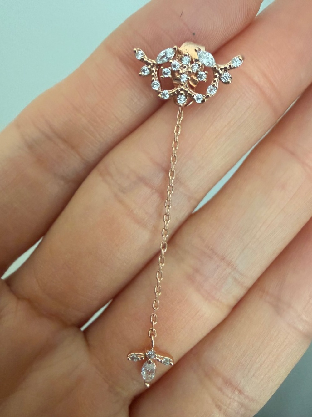 New 2-in-1 Rose Gold Crystal Marquise Stud & Dainty Chain Drop Earrings